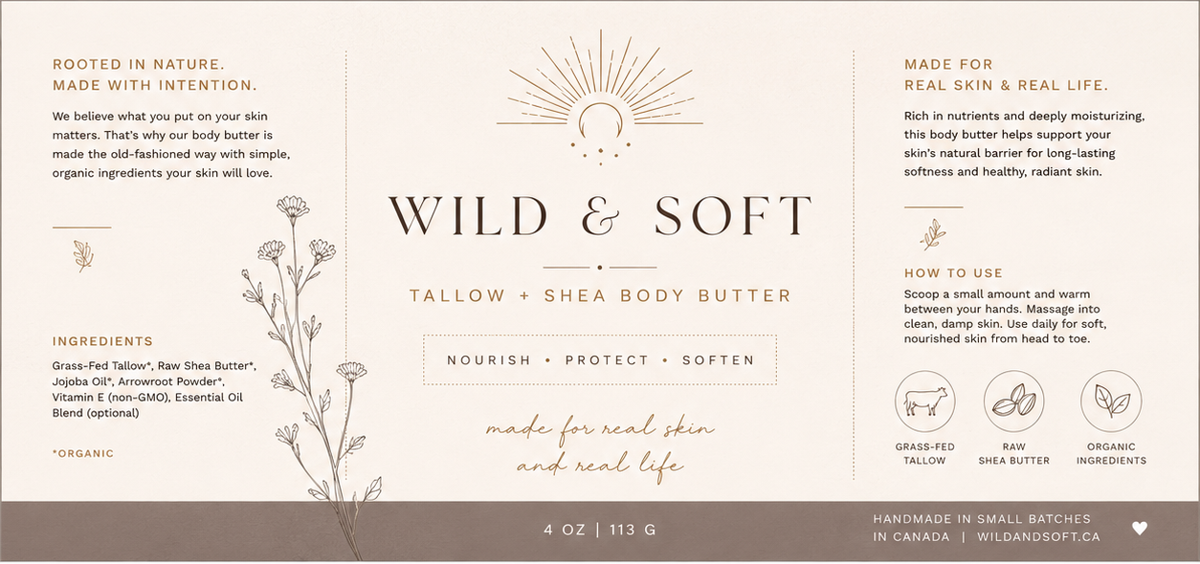 Wild and Soft wraparound label
